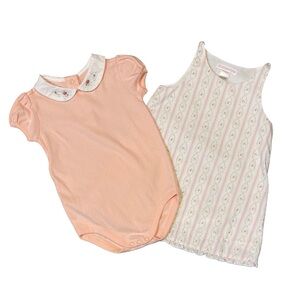 Janie and Jack Sweet Nothings Peach & Cream Onesie and Floral Jumper 6-12 months